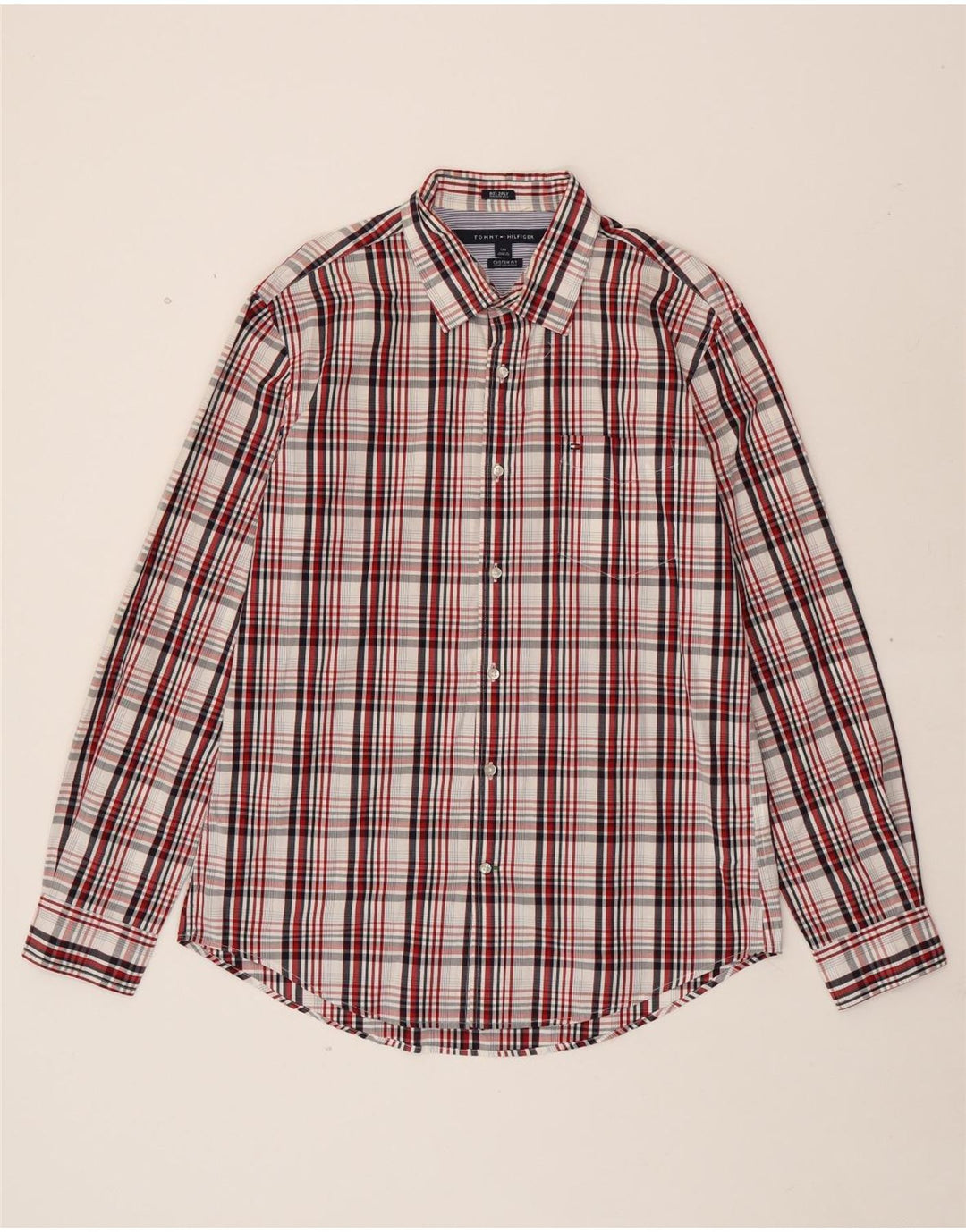TOMMY HILFIGER Mens Custom Fit Shirt Large Red Check Cotton Vintage Tommy Hilfiger and Second-Hand Tommy Hilfiger from Messina Hembry 