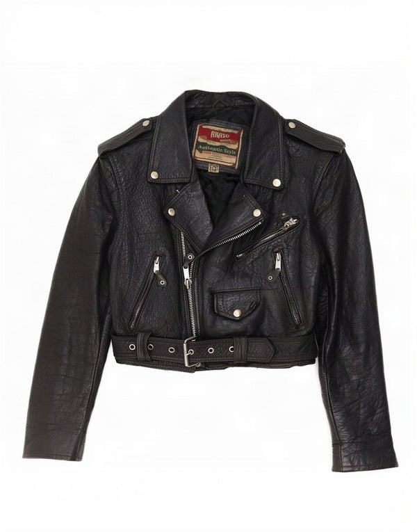 Akaso Womens Crop Læder Biker Jacket UK 10 Small Black