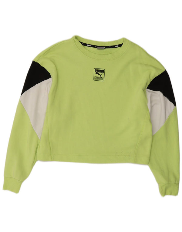 Puma Womens Crop Sweatshirt Jumper UK 10 Small Green Colourblock Bomuld