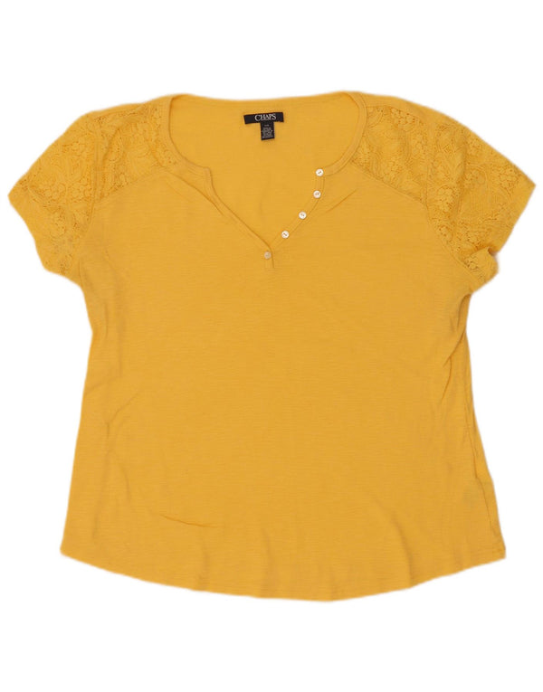 Chaps Dame T-Shirt Top UK 16 Large Yellow Floral Nylon