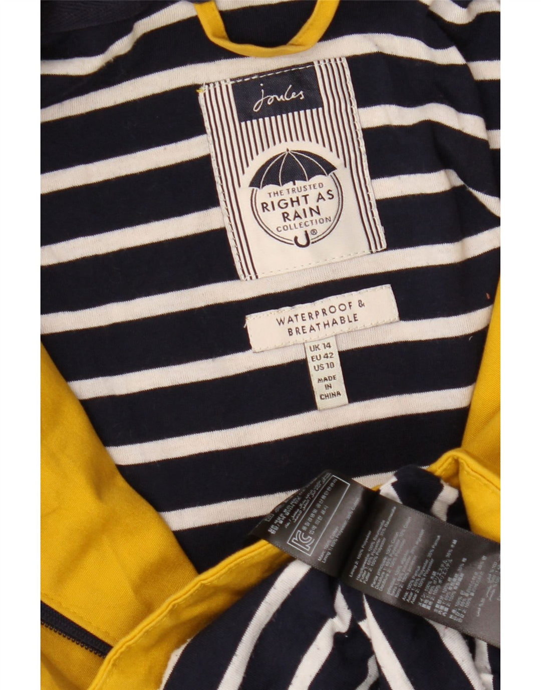 JOULES Regnfrakke med hætte til kvinder UK 14 Stor gul polyester