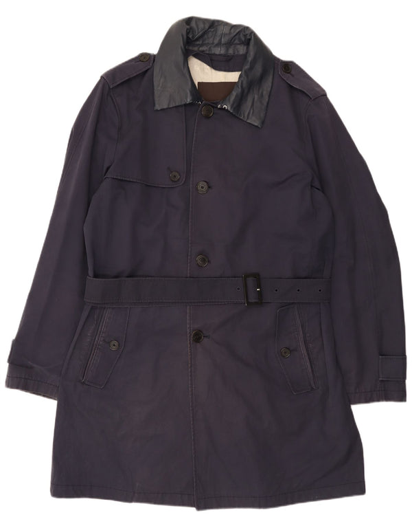 Allegri Herre Belted Trench Coat UK 38 Medium Navy Blue Cotton