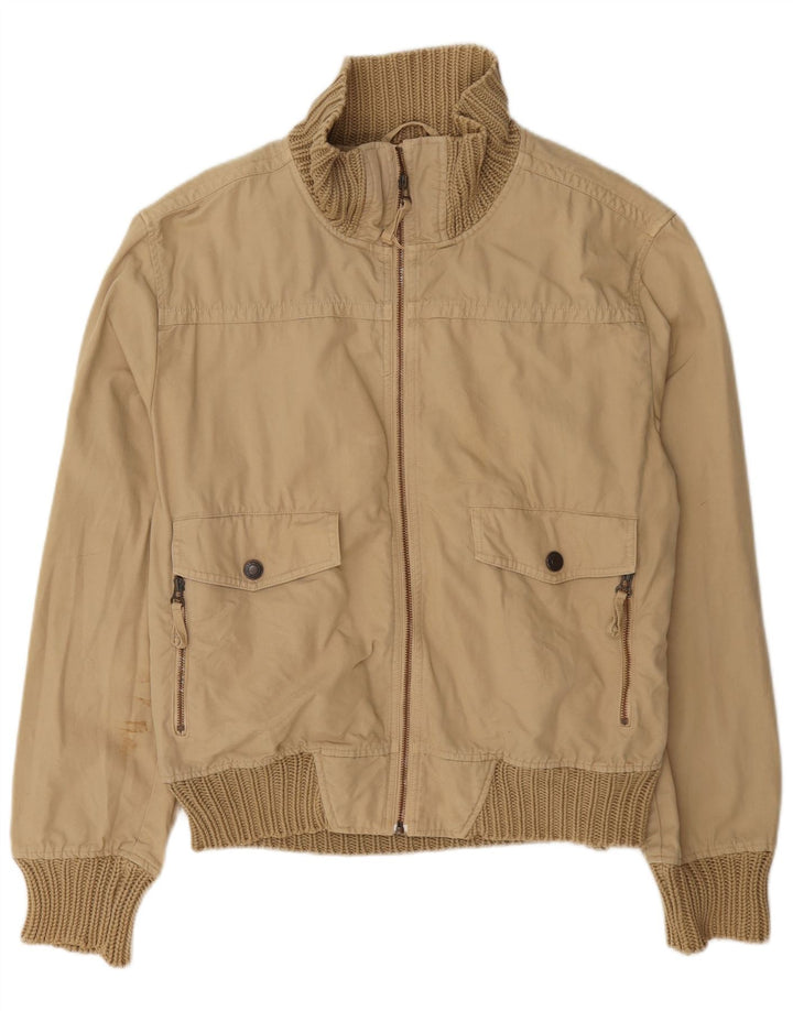 Zara Herre Bomber Jacket UK 42 XL Beige Bomuld