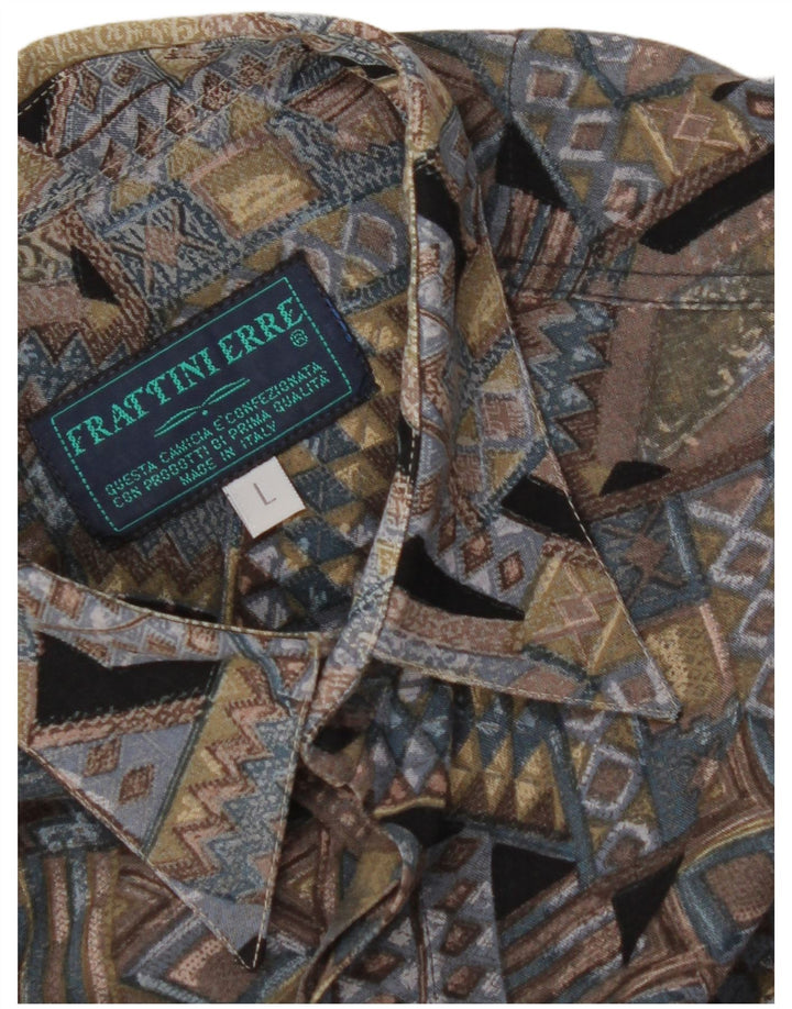 VINTAGE Mens Shirt Large Grey Geometric