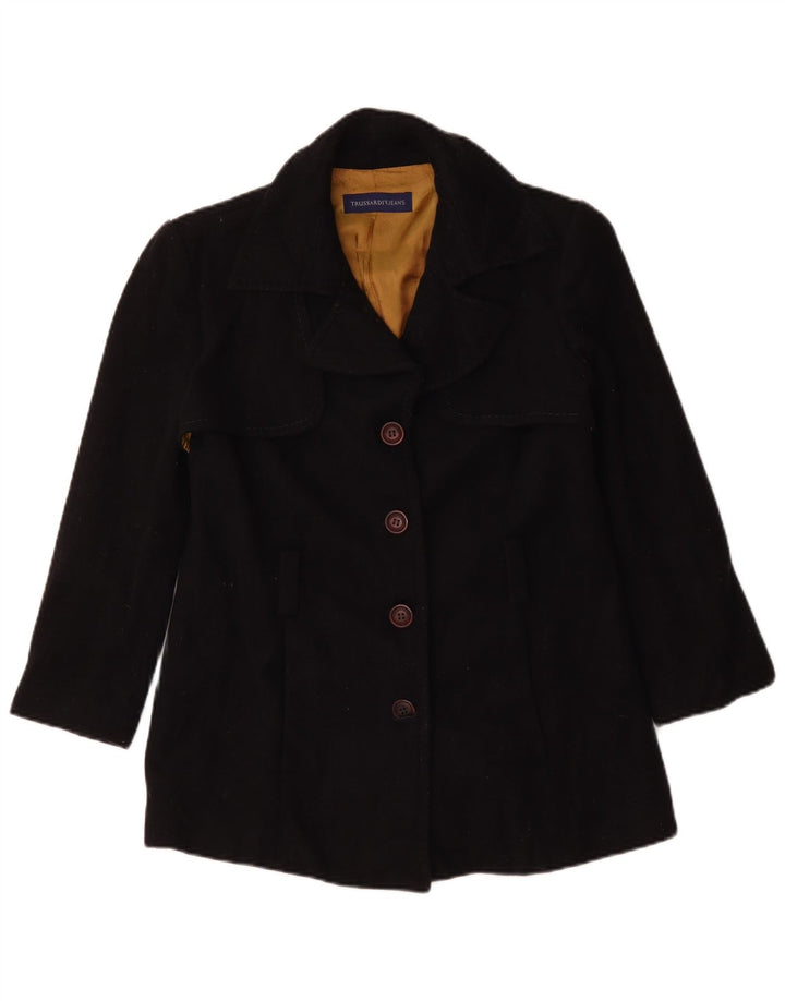 Trussardi Jeans Dame 4-knaps blazerjakke IT 46 Stor marineblå uld