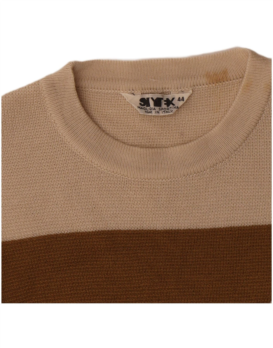 Vintage Dame Boat Neck Jumper Sweater IT 44 Medium Beige Stribet