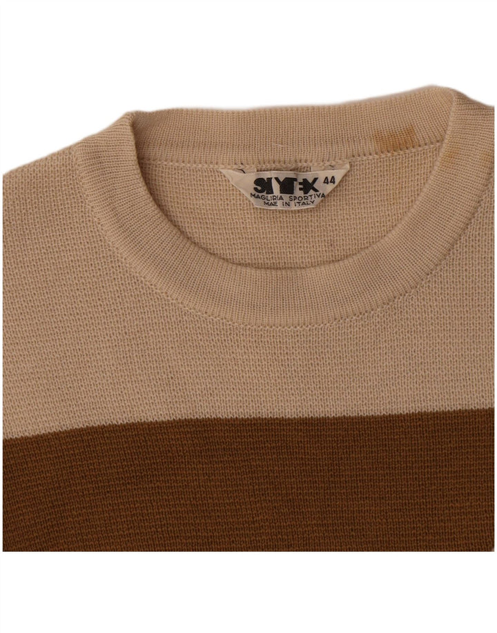 Vintage Dame Boat Neck Jumper Sweater IT 44 Medium Beige Stribet
