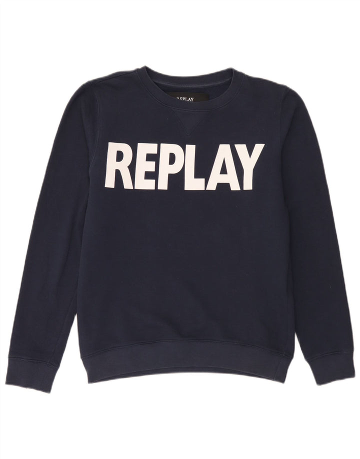 Replay Herre Grafisk Sweatshirt Jumper Medium Navyblå Bomuld