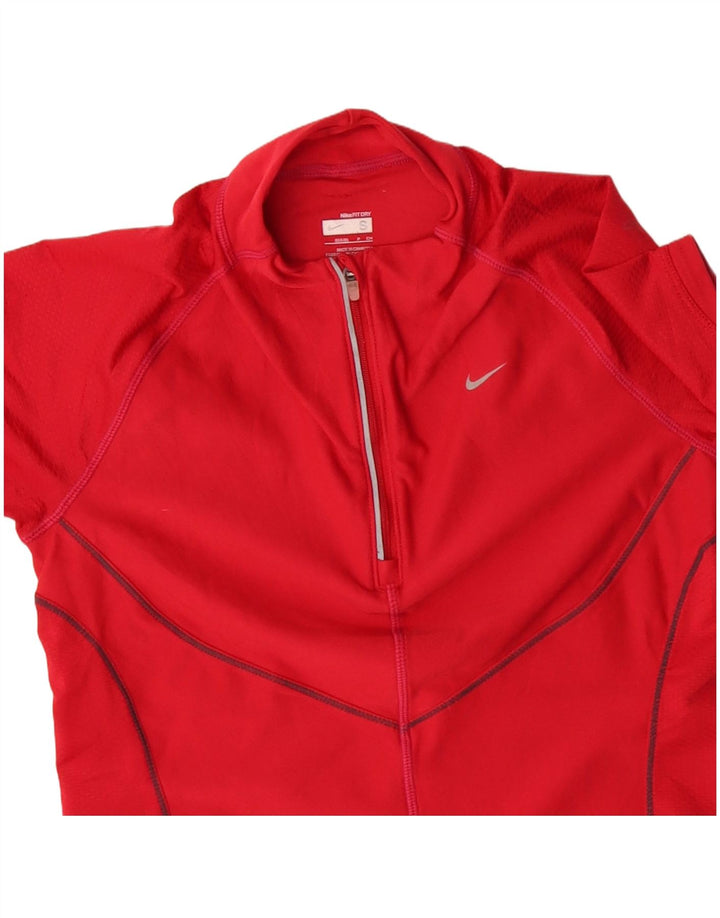 Nike Womens Fit Dry Kortærmet Pullover Træningsdragt Top UK 4/6 Small Red