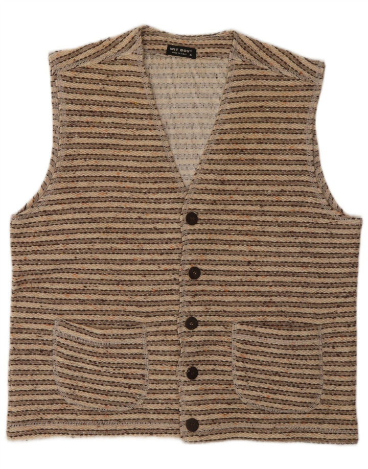 Wit Boy Herre ærmeløs cardigan sweater lille beige stribet uld