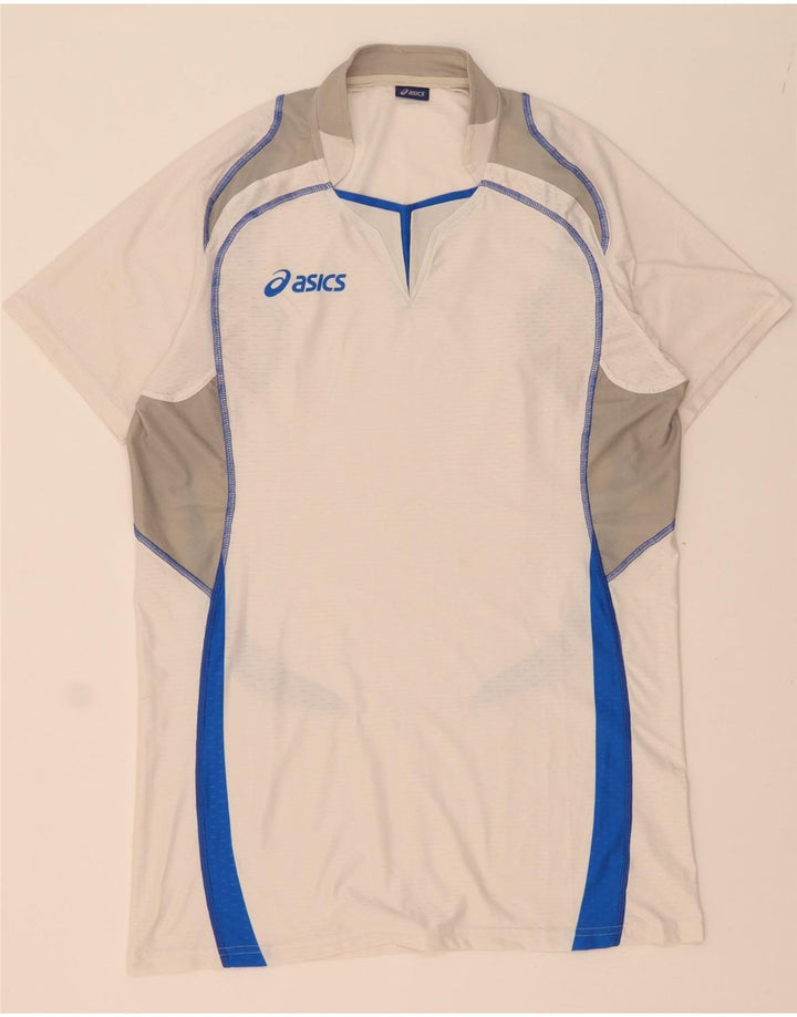 ASICS Mens T-Shirt Top XL White Colourblock Polyester Vintage Asics and Second-Hand Asics from Messina Hembry 