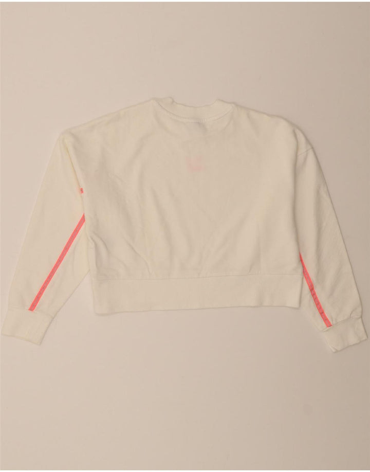 PUMA Womens Crop Sweatshirt Jumper UK 10 Small White Striped Cotton Vintage Puma and Second-Hand Puma from Messina Hembry 