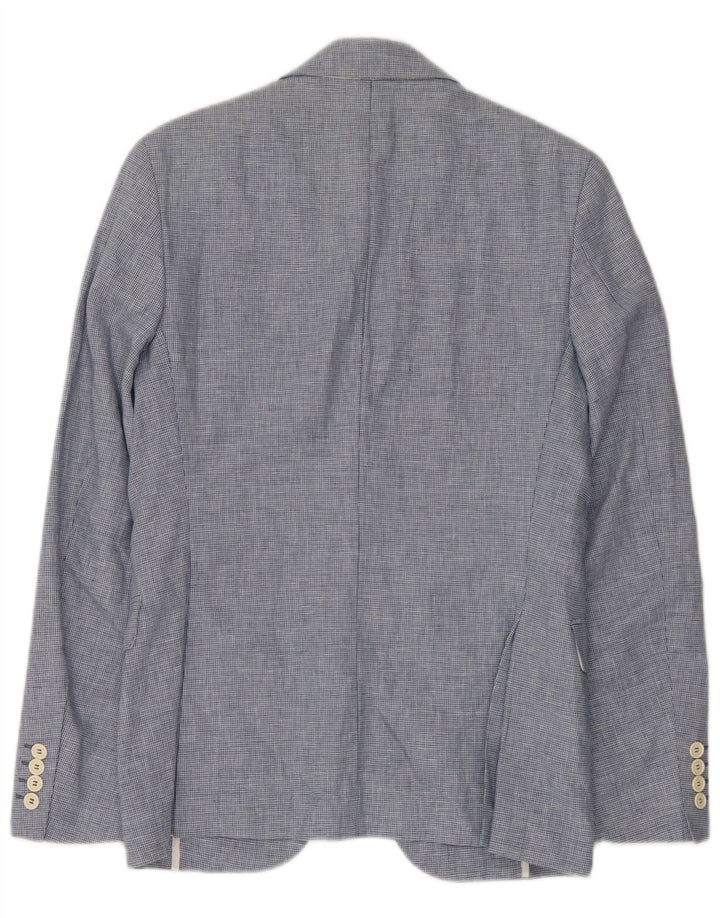 Zara Herre 2-knaps blazerjakke EU 46 Small Blue Houndstooth Linned