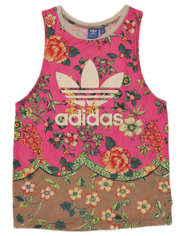 Adidas Dame Grafisk Vest Top UK 10 Small Pink Floral Polyester