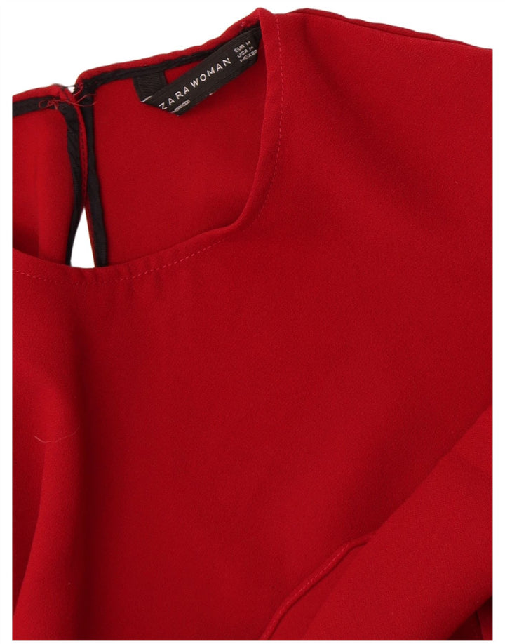 Zara Dame Langærmet Bluse Top UK 12 Medium Rød
