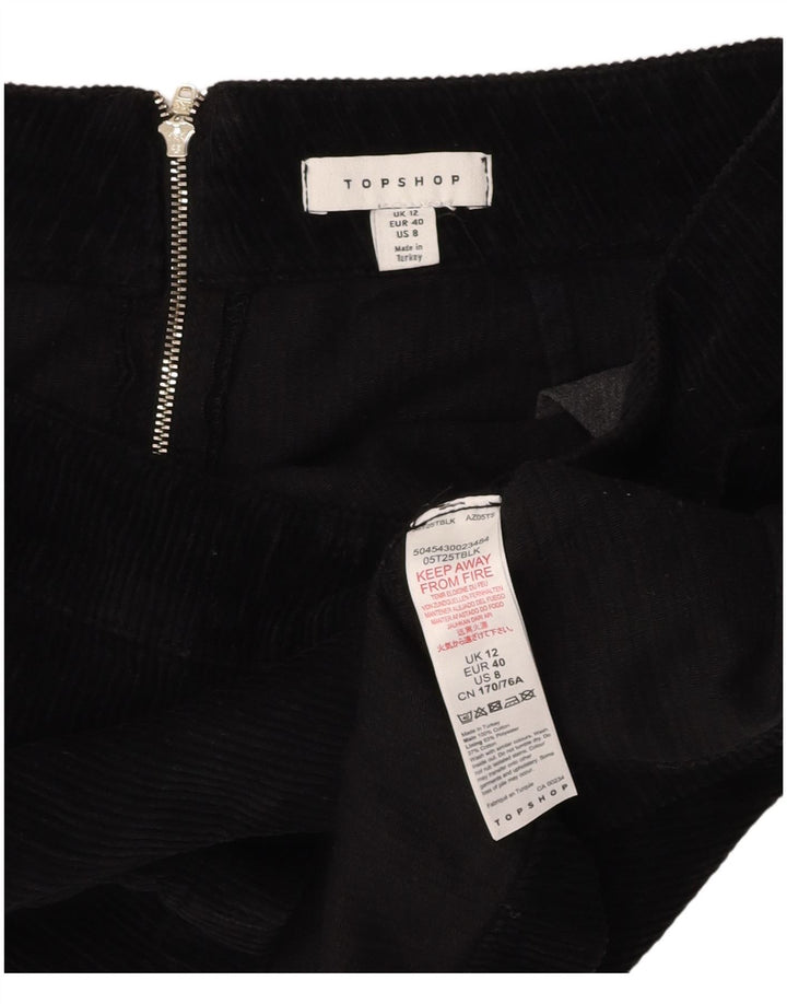 TOPSHOP Damefløjlsmininederdel UK 12 Medium w28 Sort Bomuld