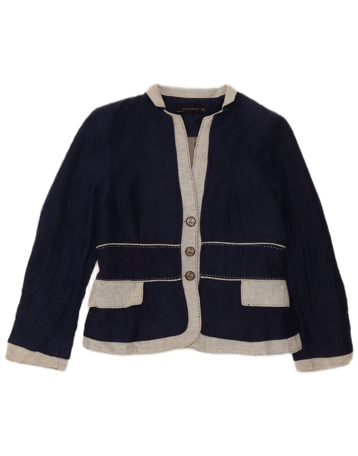 Zara Dame 3-knaps blazerjakke UK 14 Medium Navy Blue Colourblock