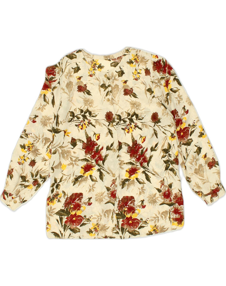 VINTAGE Womens Shirt Blouse UK 14 Medium Beige Floral Viscose | Vintage Vintage | Thrift | Second-Hand Vintage | Used Clothing | Messina Hembry 