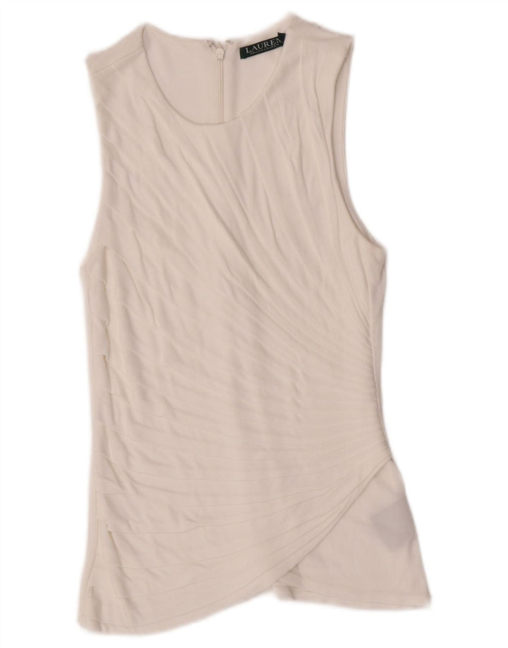 Ralph Lauren Dame ærmeløs bluse Top UK 8 Small White Viscose