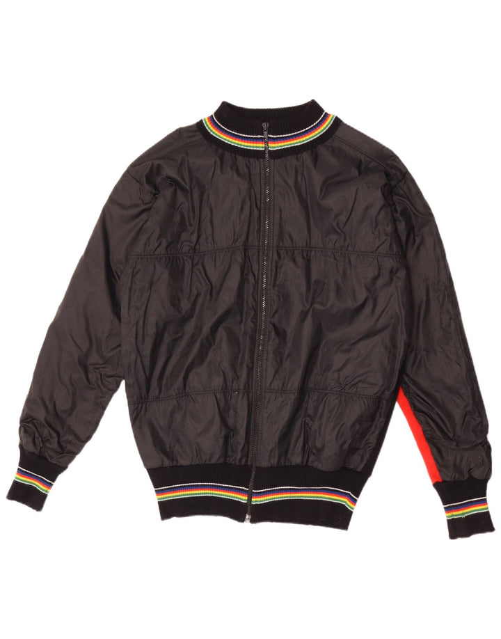 Vintage Dame Bomber Jacket UK 14 Large Black Colourblock Uld