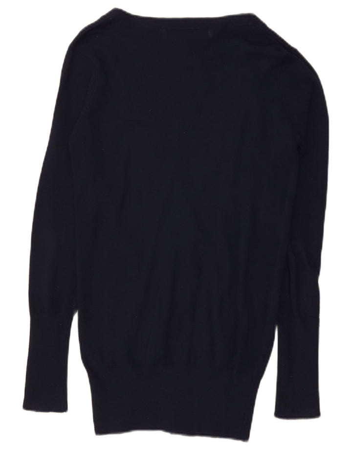 Zara Dame Cardigan Sweater UK 10 Small Navy Blue Rayon