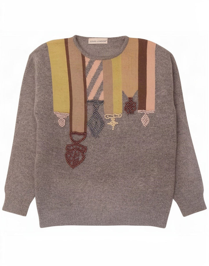 Louis London Dame sweater med rund hals EU 38 Medium Grey Colourblock