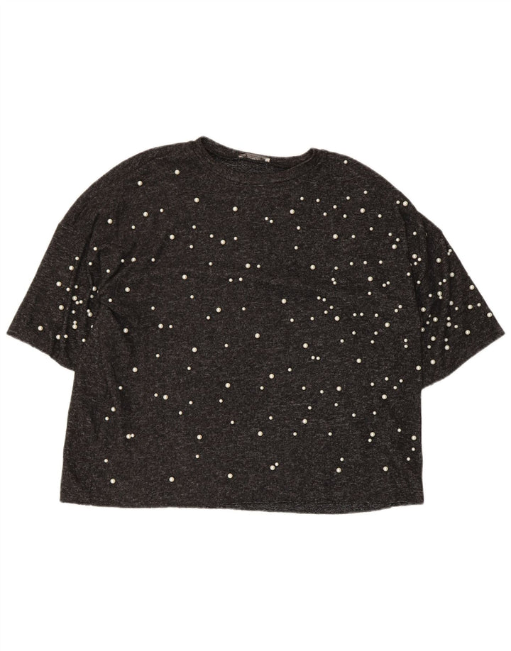 Zara Dame Oversized T-Shirt Top UK 10 Small Grå Polyester