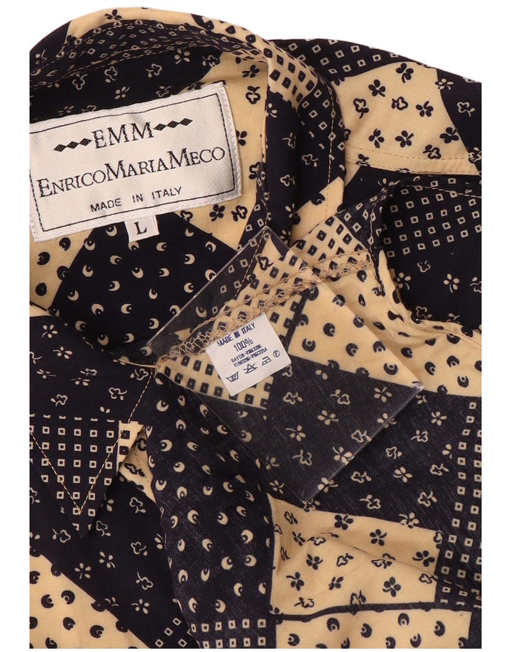 Vintage herreskjorte stor marineblå patchwork viskose