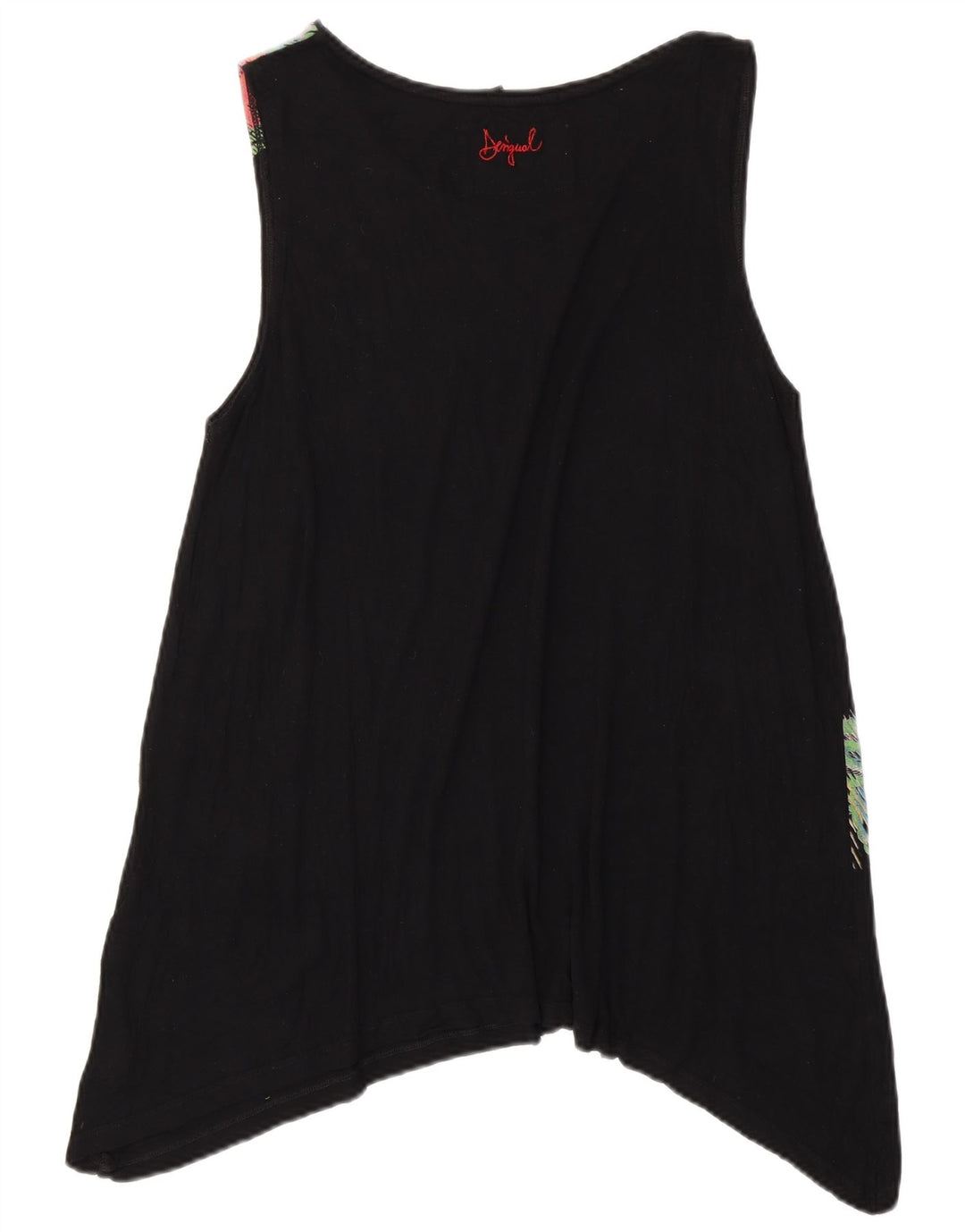 DESIGUAL Dame Ærmeløs Asymmetrisk Tunika Top UK 18 XL Sort Blomster