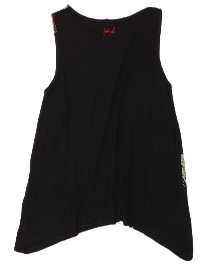 DESIGUAL Dame Ærmeløs Asymmetrisk Tunika Top UK 18 XL Sort Blomster