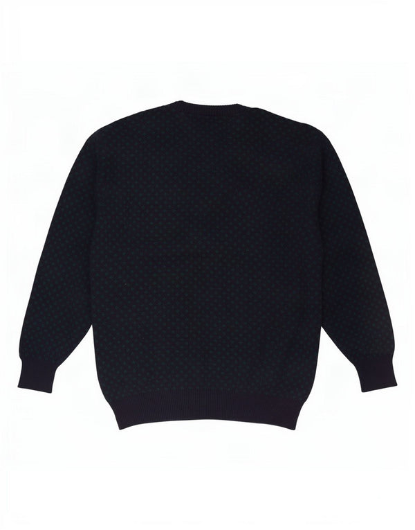 Vintage herre V-hals sweater XL marineblå geometrisk uld