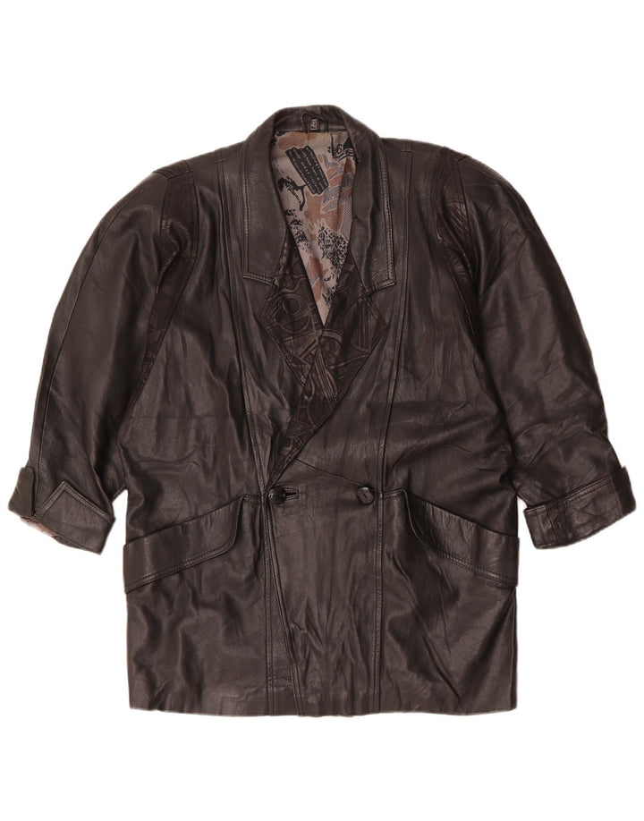 Vintage dobbeltradet oversize læderjakke til kvinder EU 40 Medium Sort