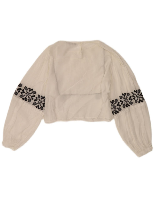 Zara Womens Crop Bluse Top UK 10 Small White Floral Viscose