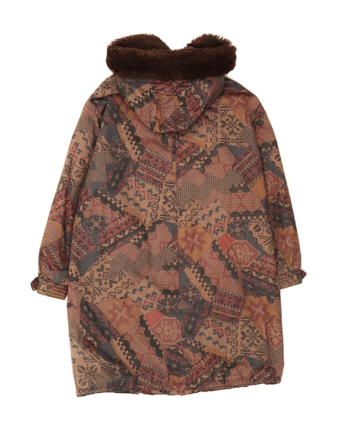 FUCHS & SCHMITT Womens Hooded Overcoat UK 12 Medium Brown Fair Isle Cotton Vintage FUCHS & SCHMITT and Second-Hand FUCHS & SCHMITT from Messina Hembry 