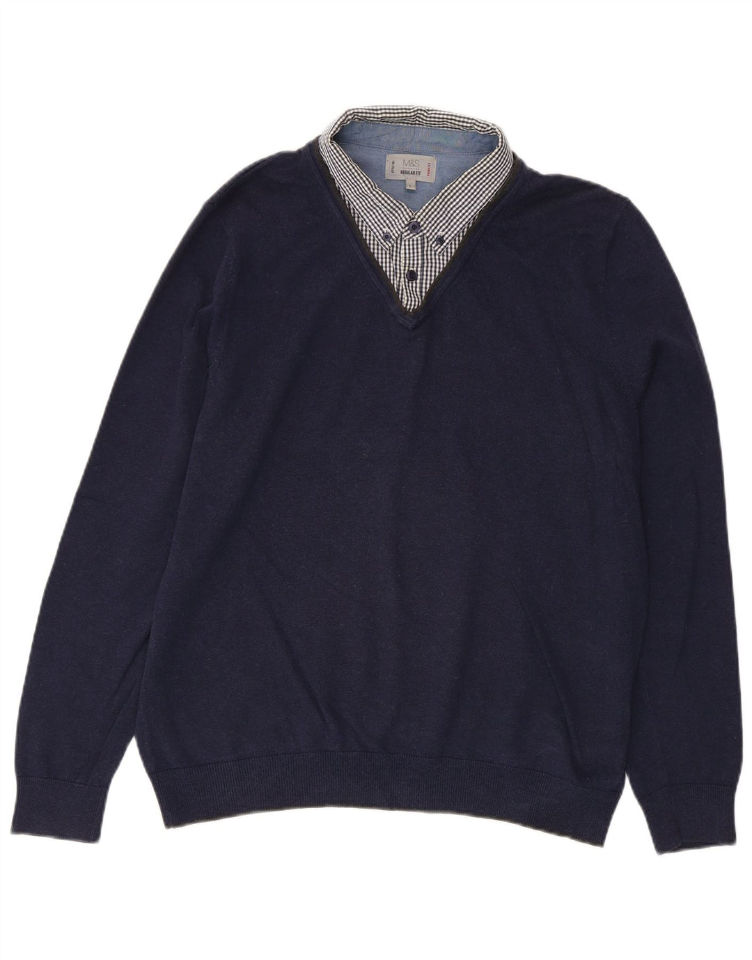 MARKS & SPENCER Herre V-hals sweater Stor marineblå ternet