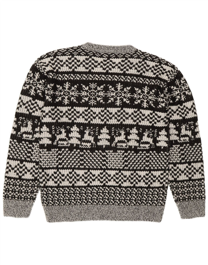 Vintage sweater med rund hals til mænd Medium Grey Fair Isle