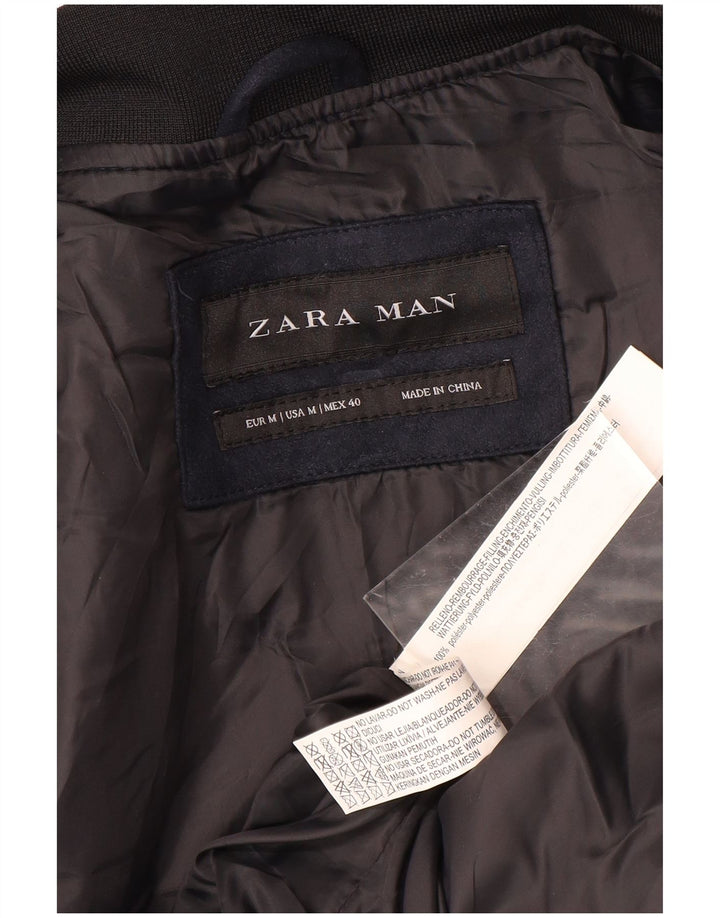 Zara Herre quiltet jakke UK 38 Medium Navy Blue Polyester