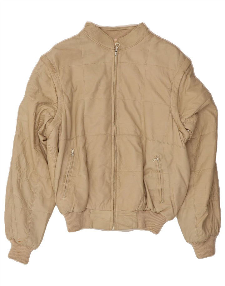 VINTAGE Womens Leather Jacket UK 18 XL Beige Vintage Vintage and Second-Hand Vintage from Messina Hembry 