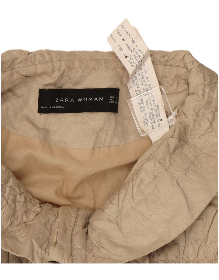 Zara Womens Crop Bomber Jacket UK 14 Large Beige Bomuld