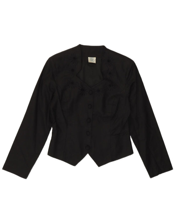Laura Ashley Womens Asymmetric Cardigan Top UK 12 Medium Black Floral Linen