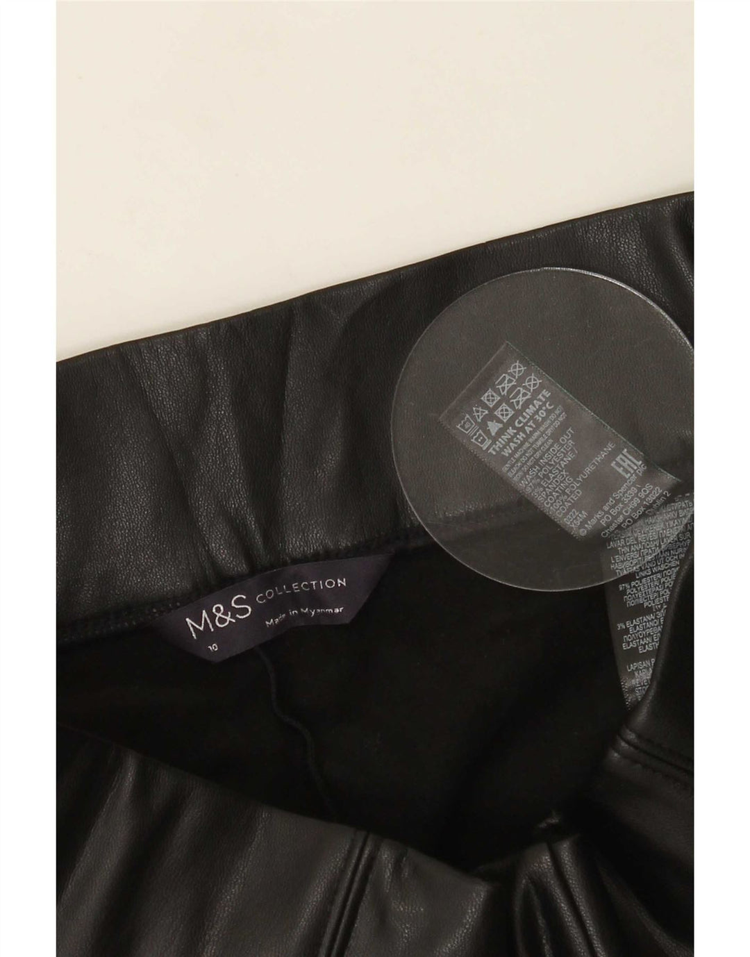 Marks & Spencer Dame imiteret læder Leggings UK 10 Small Black Polyester