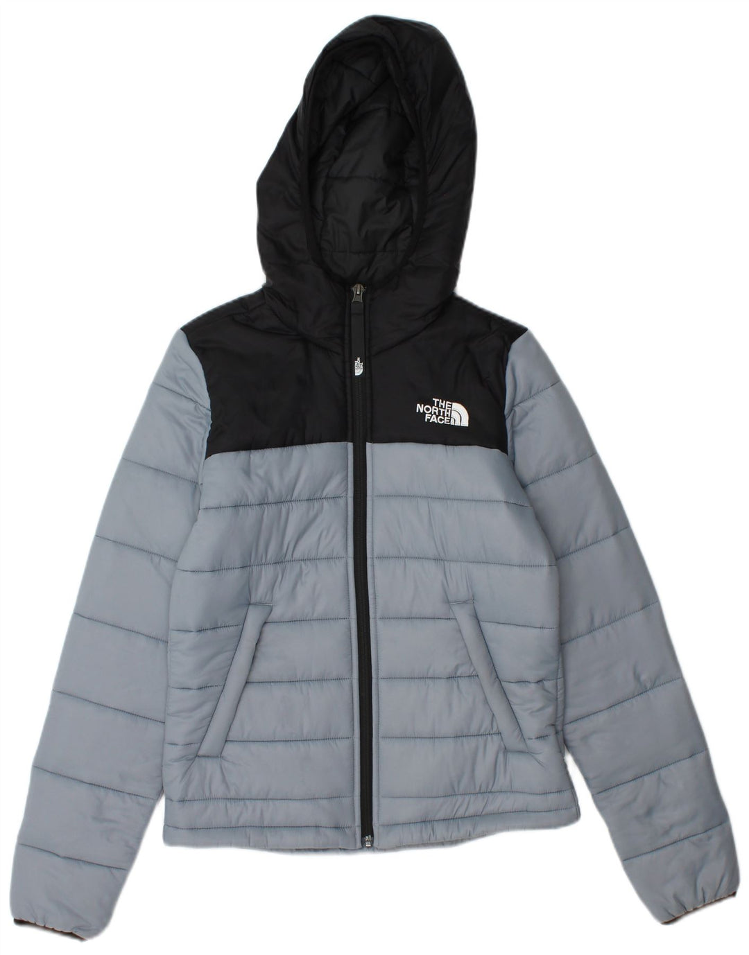 THE NORTH FACE Polstret hættejakke til kvinder UK 6 XS Grå Colourblock Nylon