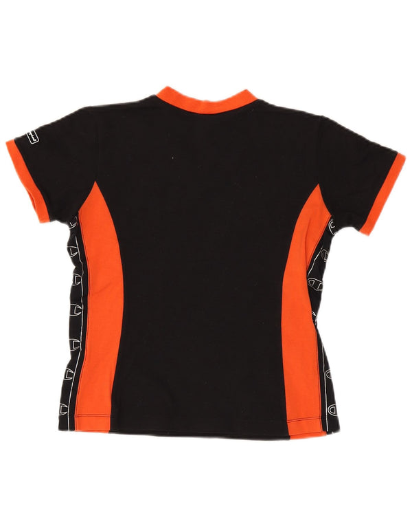 Champion Womens Crop Grafisk T-Shirt Top UK 12 Medium Black Colourblock
