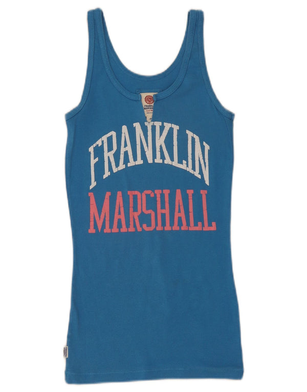 Franklin & Marshall Kvinder Grafisk Vest Top UK 12 Medium Blue Cotton