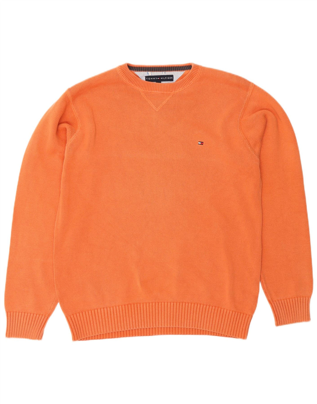 TOMMY HILFIGER Mens Crew Neck Jumper Sweater Medium Orange Cotton