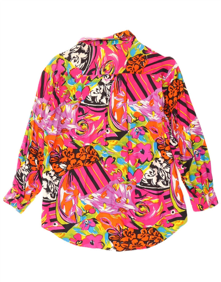 VINTAGE skjortebluse til kvinder UK 16 Stor flerfarvet floral Rayon