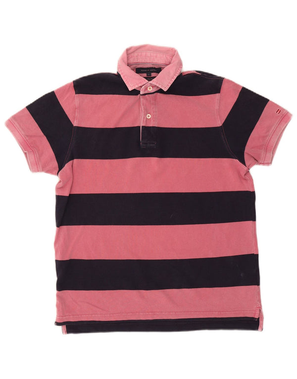Tommy Hilfiger Herre Slim Fit Polo Shirt Medium Pink Stribet Bomuld