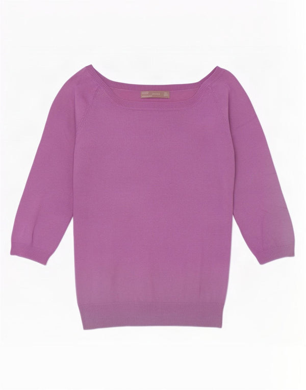 Zara Womens Crop 3/4-ærmet bådhalstrøje DK 10 Lille lilla
