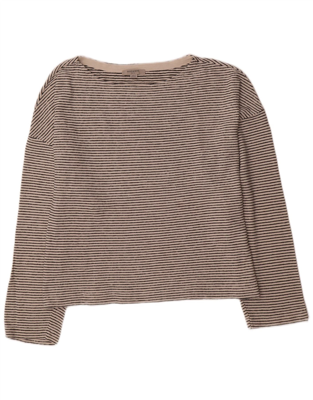 All Saints Dame Crop Top Langærmet UK 14 Medium Off White Stribet