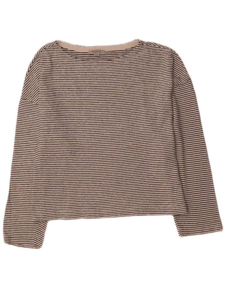 All Saints Dame Crop Top Langærmet UK 14 Medium Off White Stribet